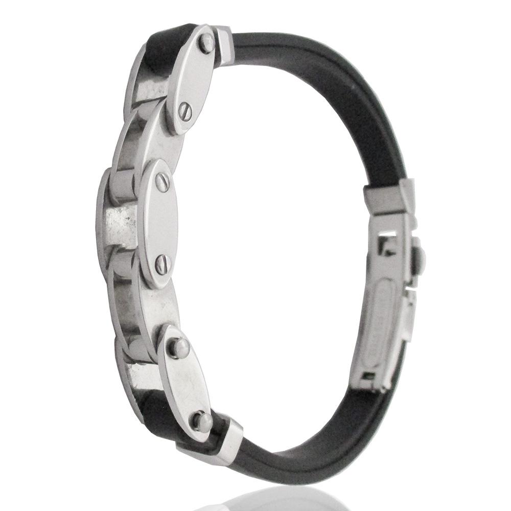 Bracciale bike mm 10 in acciaio con cinturino a 2 fili in caucciu' e con chiusura deployante